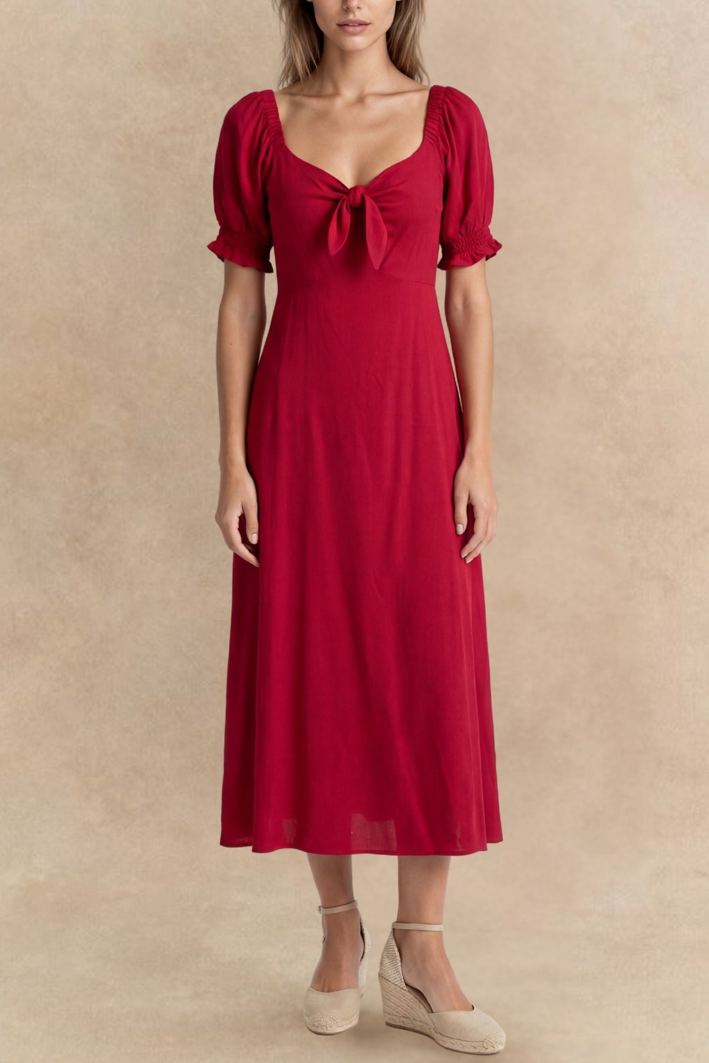 Genevieve Midi Dress Short Sleeves Front Tie