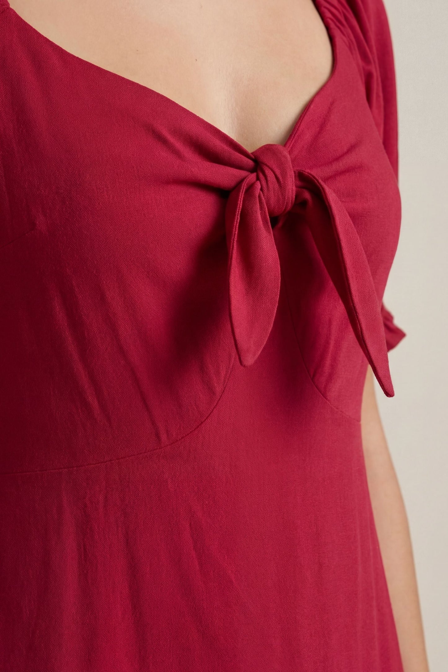 Genevieve Midi Dress Short Sleeves Front Tie