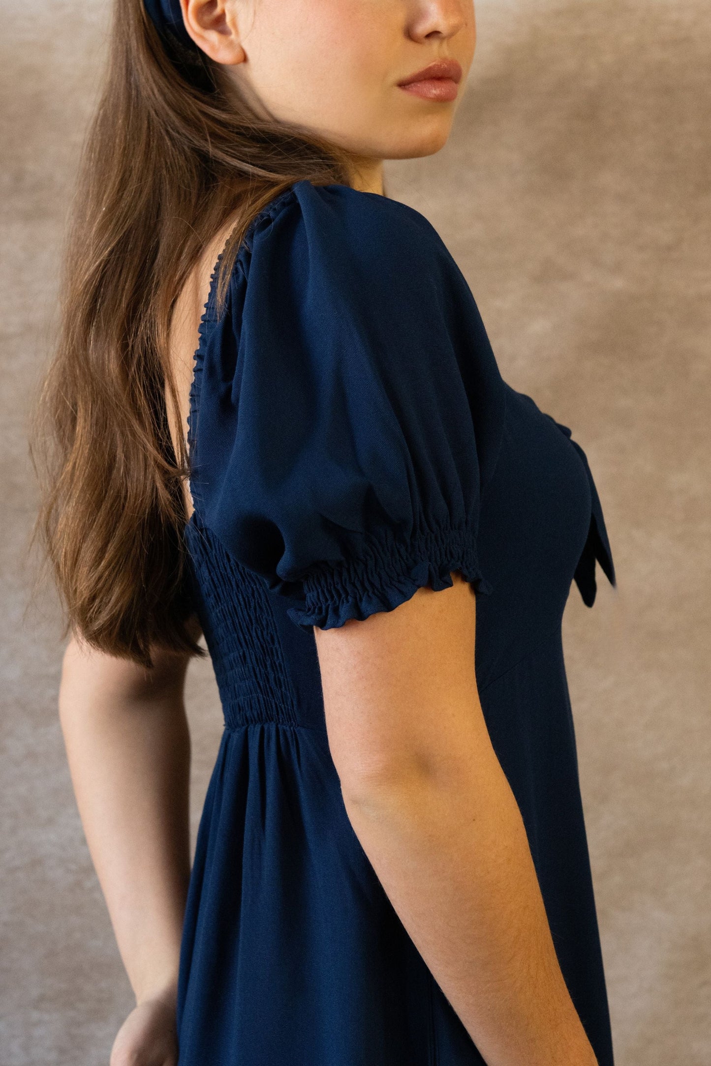 Genevieve Midi Dress Square Neck Fit and Flare Bow Front Retro