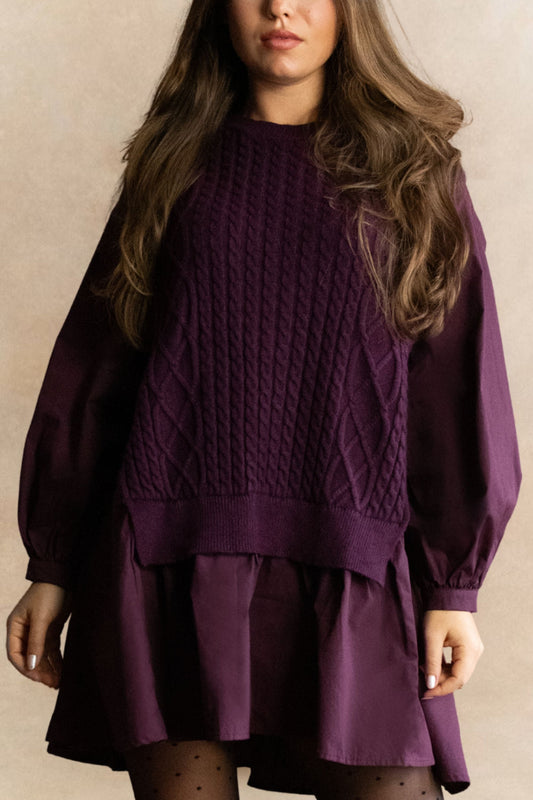 Helga Oversize Faux Layer Tunic Shirt Dress Cable Knit Sweater Trendy