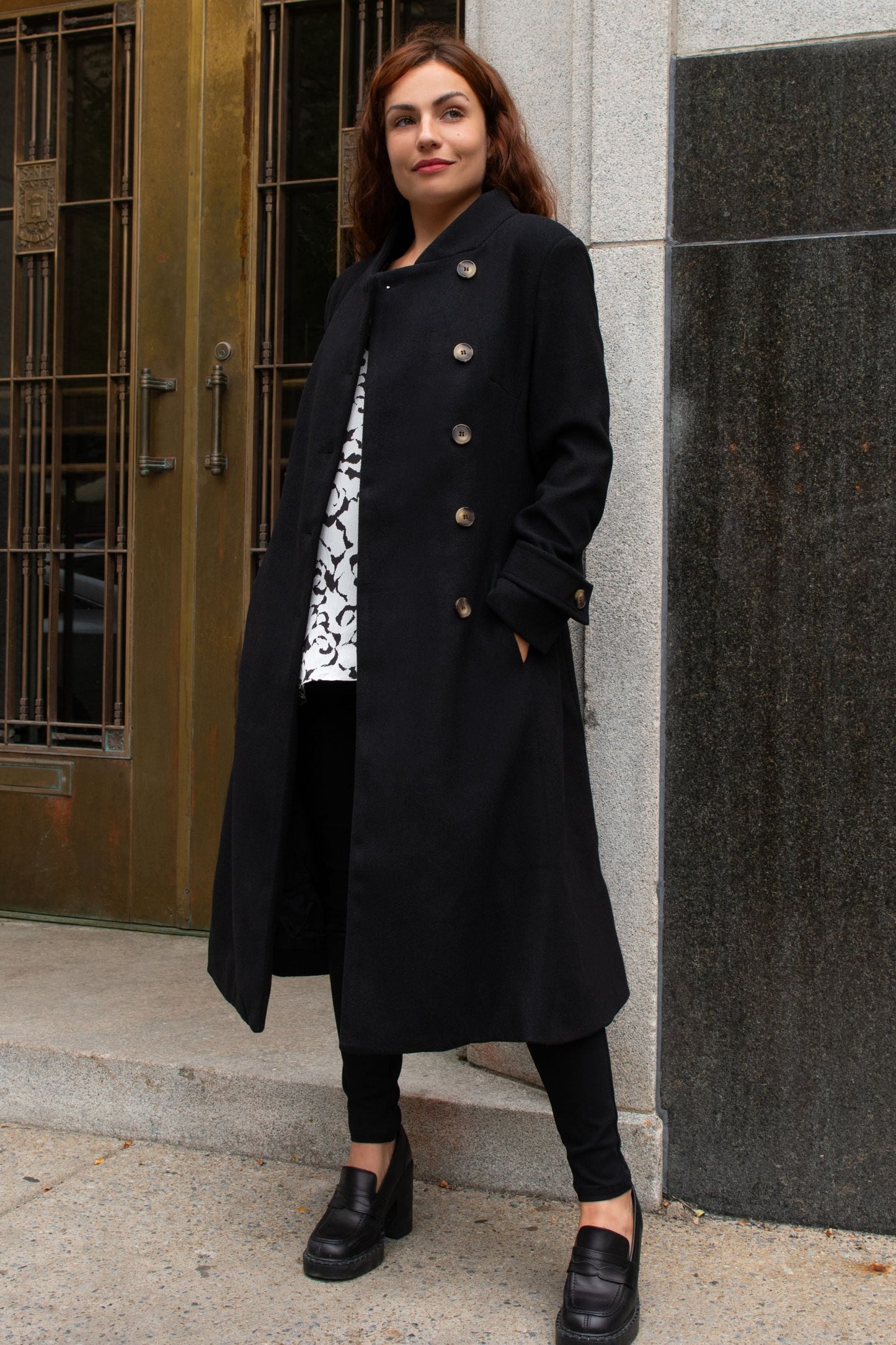 Harper Retro Flared Coat Side Buttons Elegant