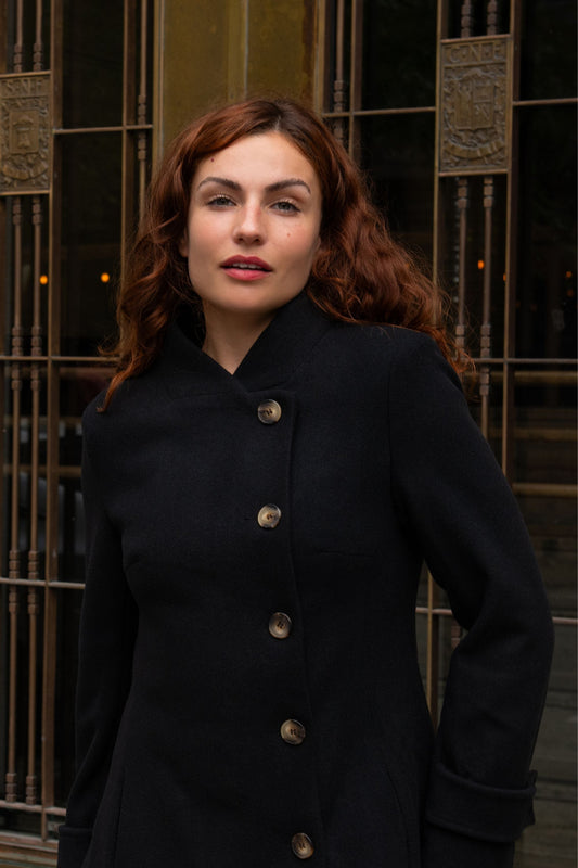 Harper Retro Flared Coat Side Buttons Elegant