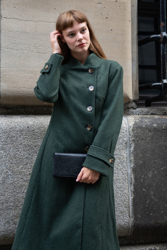 Harper Retro Flared Coat Side Buttons Elegant