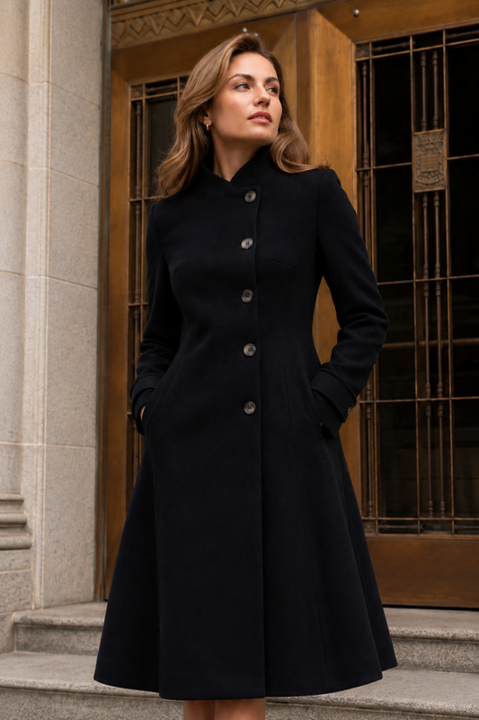 Harper Retro Flared Coat Side Buttons Elegant