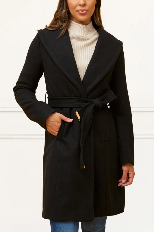 Hazel Coat Round Collar Belted Pockets - Onze Montreal Black / XS Annick