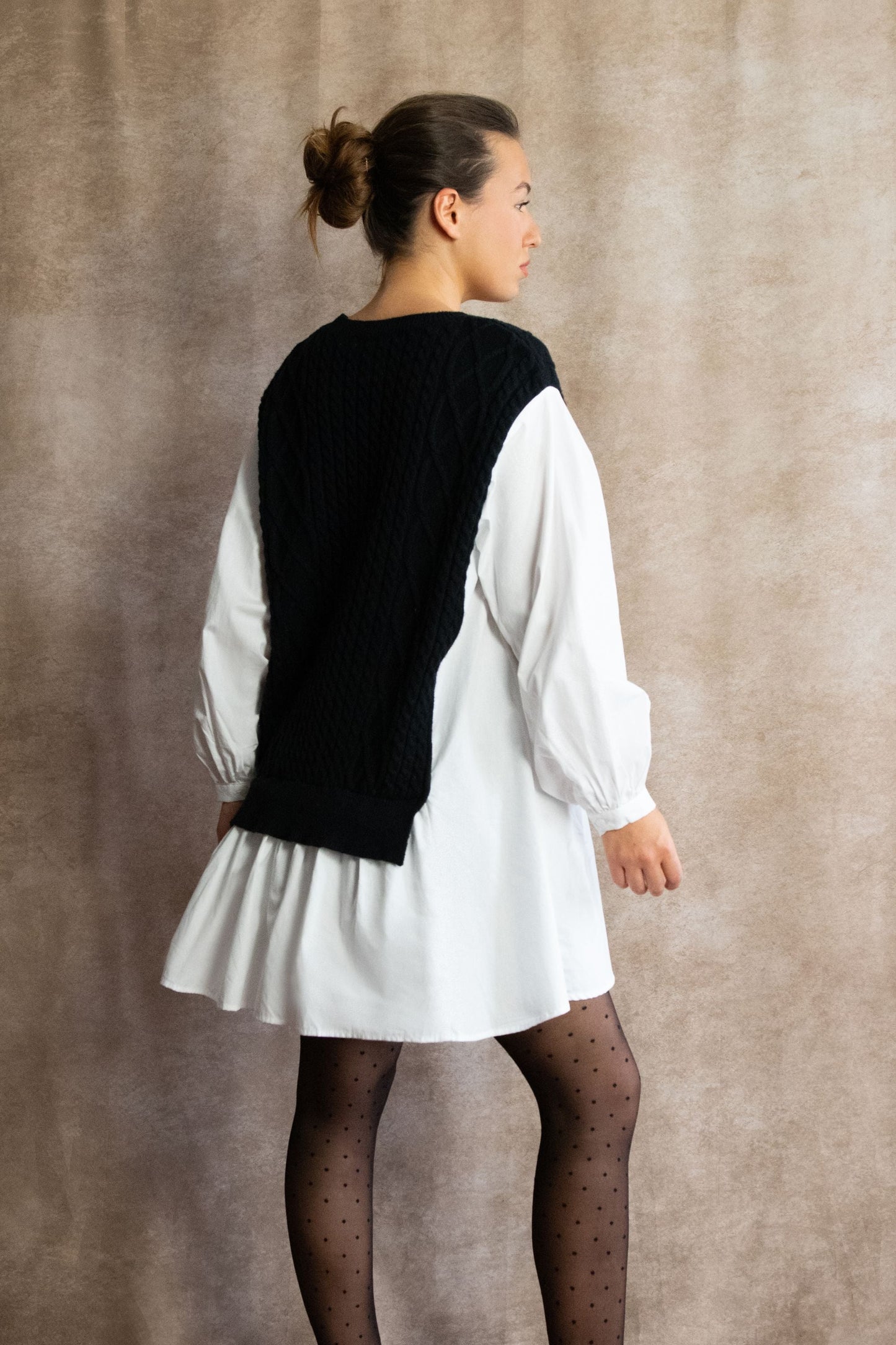 Helga Oversize Faux Layer Tunic Shirt Dress Cable Knit Sweater Trendy