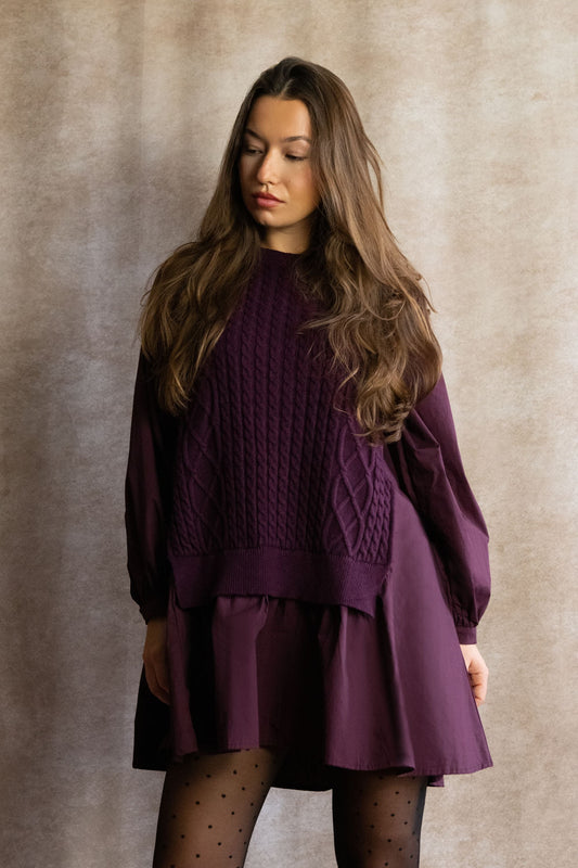Helga Oversize Faux Layer Tunic Shirt Dress Cable Knit Sweater Trendy