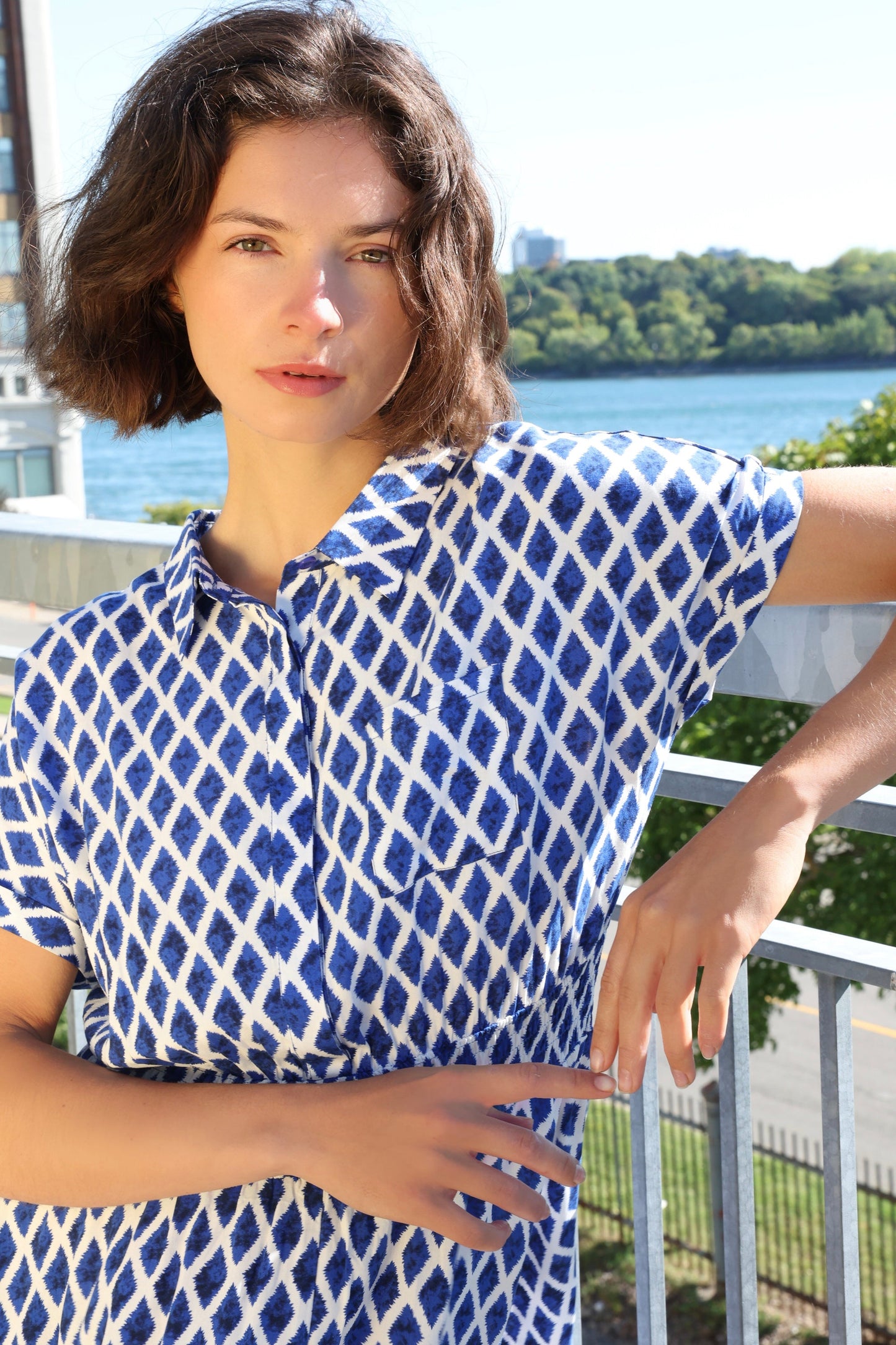 Florence Geometric Print Button Front