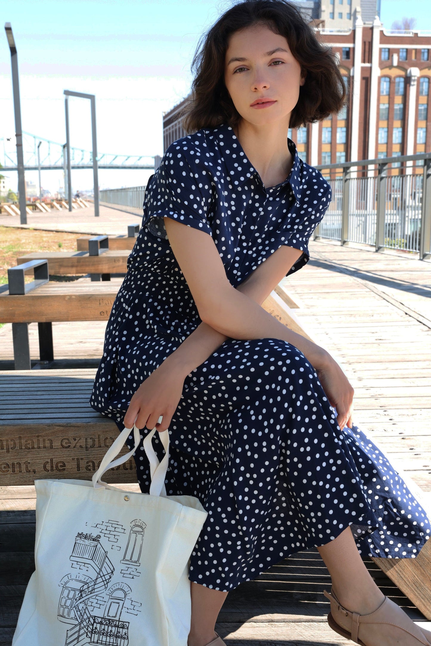 Jacqueline Polka Dot Shirred Midi Dress