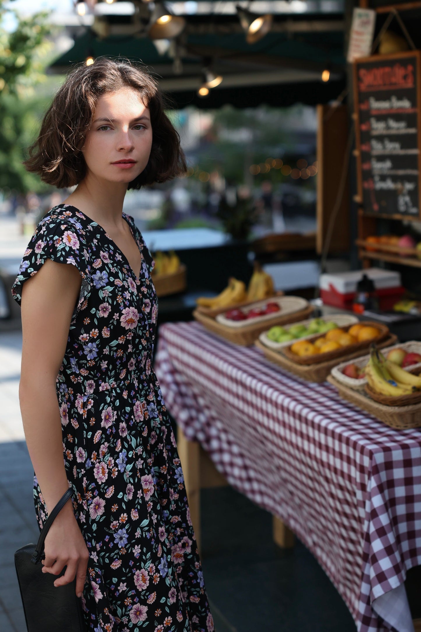 Michelle Black Floral Maxi Dress Smocked Waist Boho Border Print