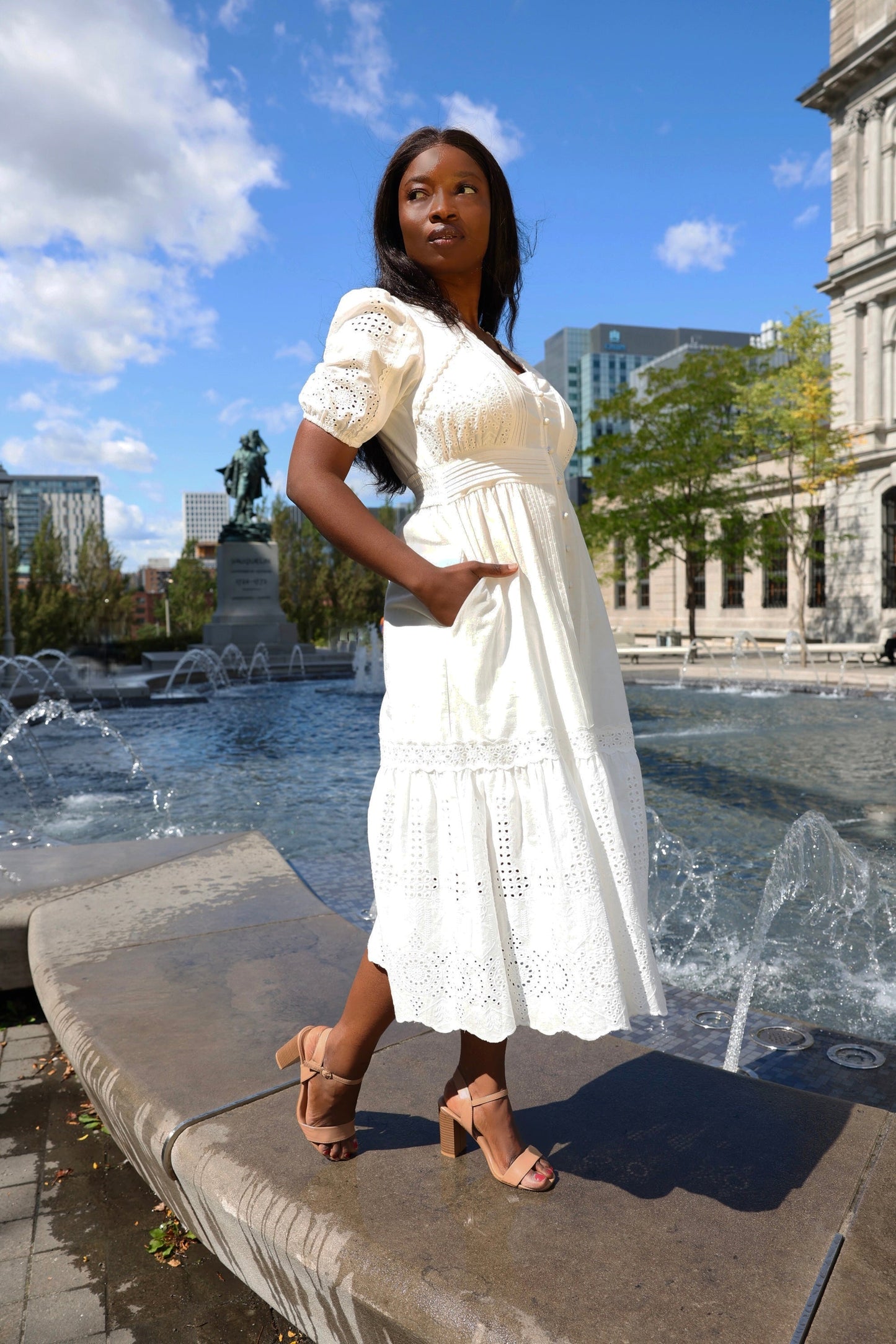 Elena White Eyelet Midi Dress