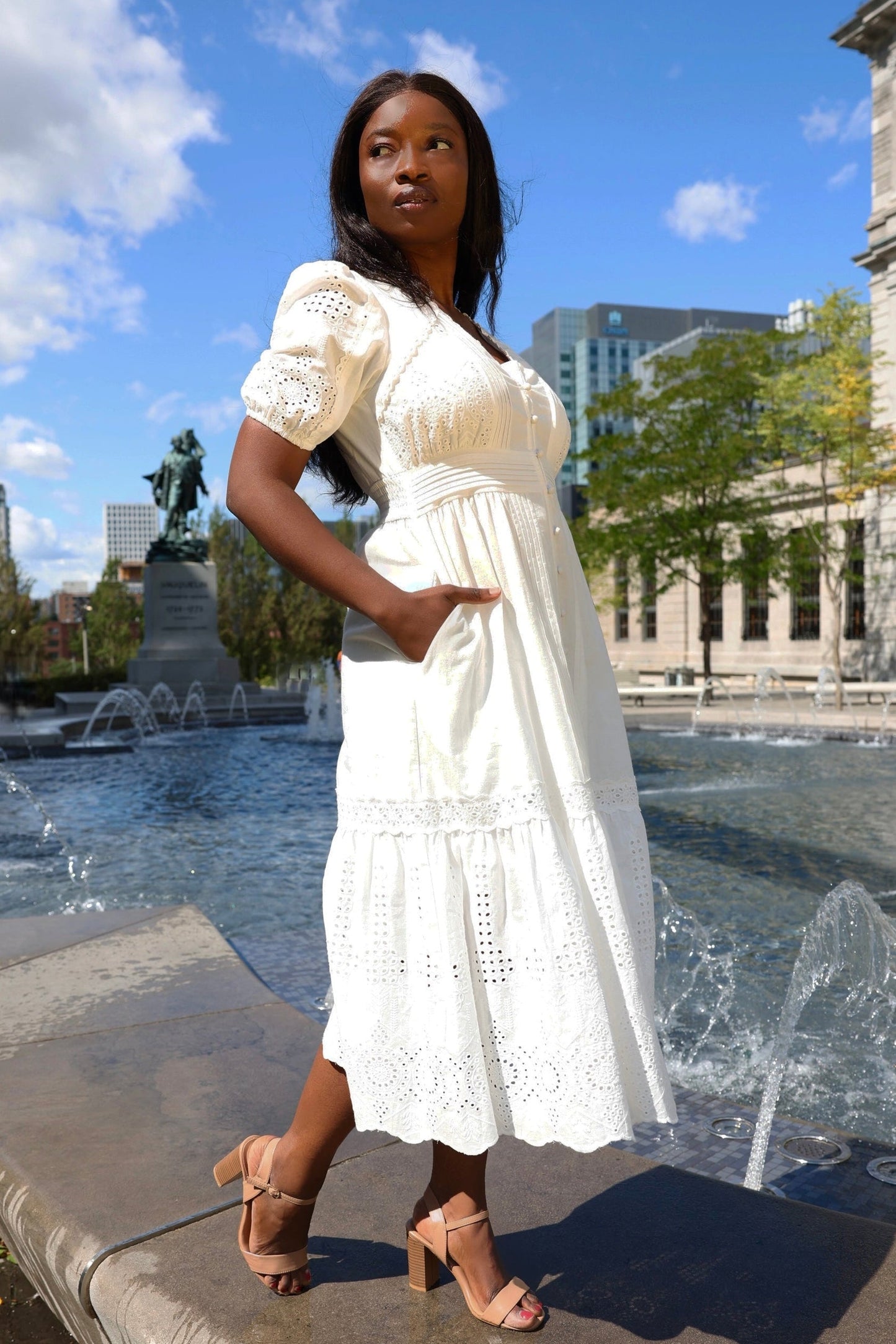 Elena White Eyelet Midi Dress