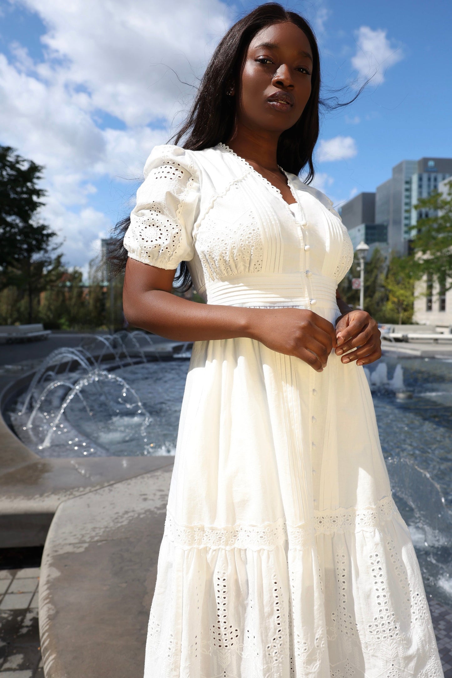 Elena White Eyelet Midi Dress