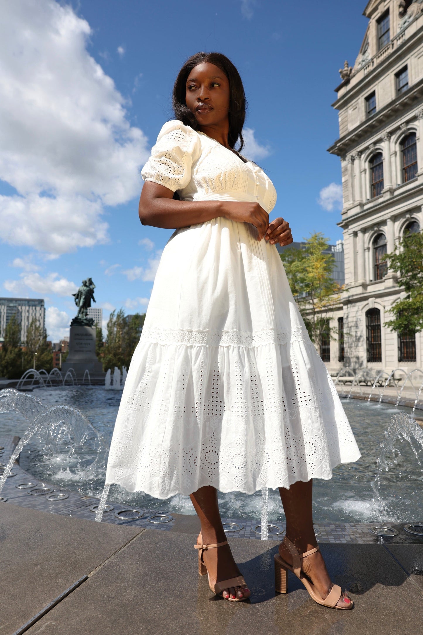 Elena White Eyelet Midi Dress