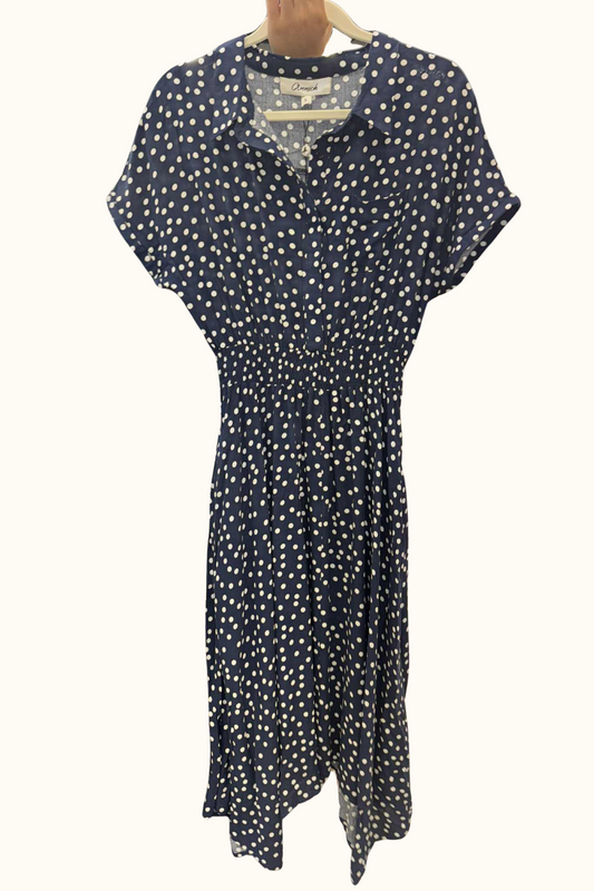 Jacqueline Polka Dot Shirt Dress Midi Short Sleeve Button Front
