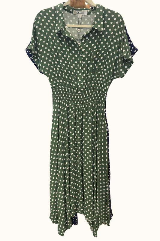 Jacqueline Polka Dot Shirt Dress Midi Short Sleeve Button Front