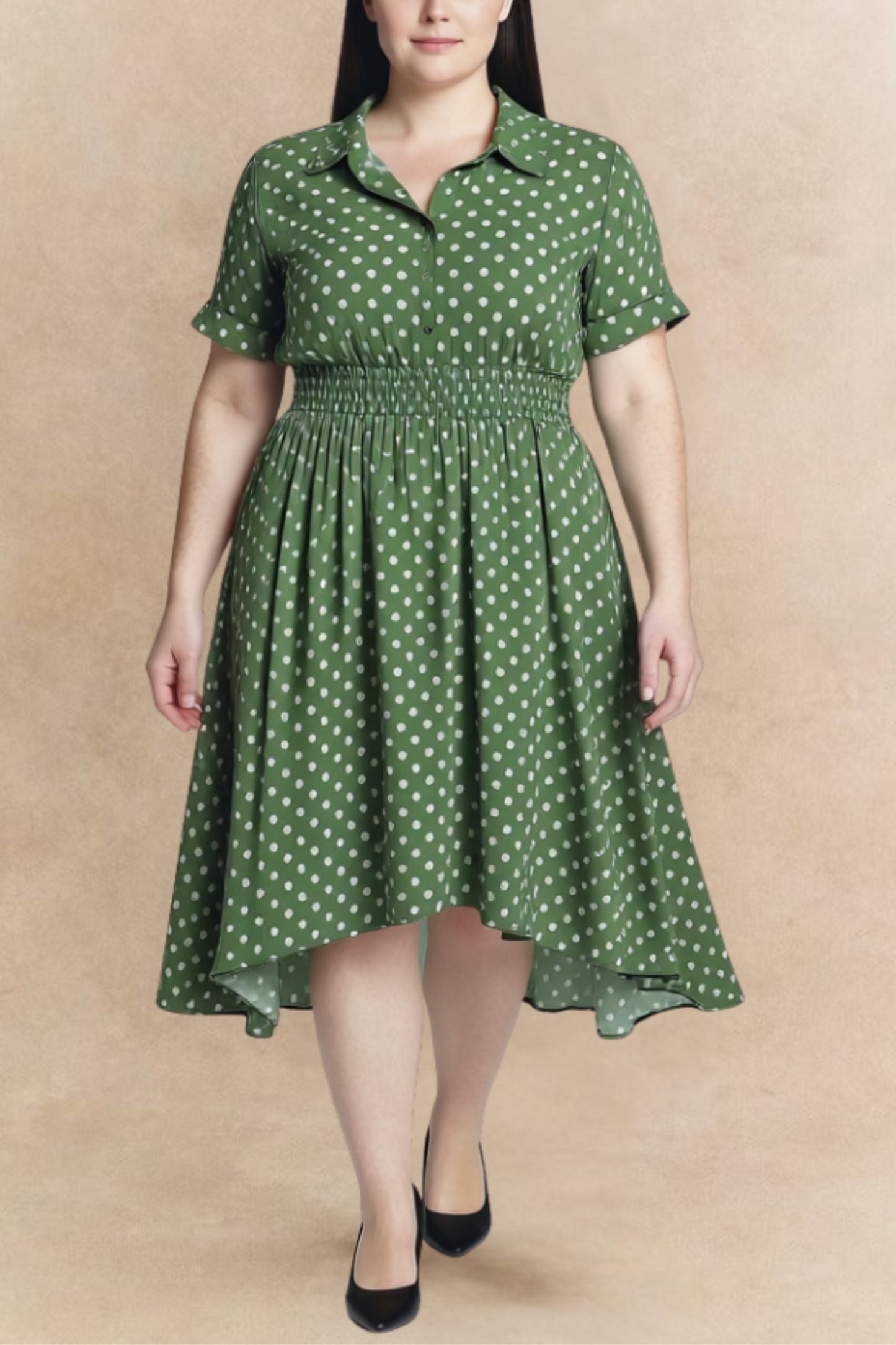 Jacqueline Polka Dot Shirt Dress Midi