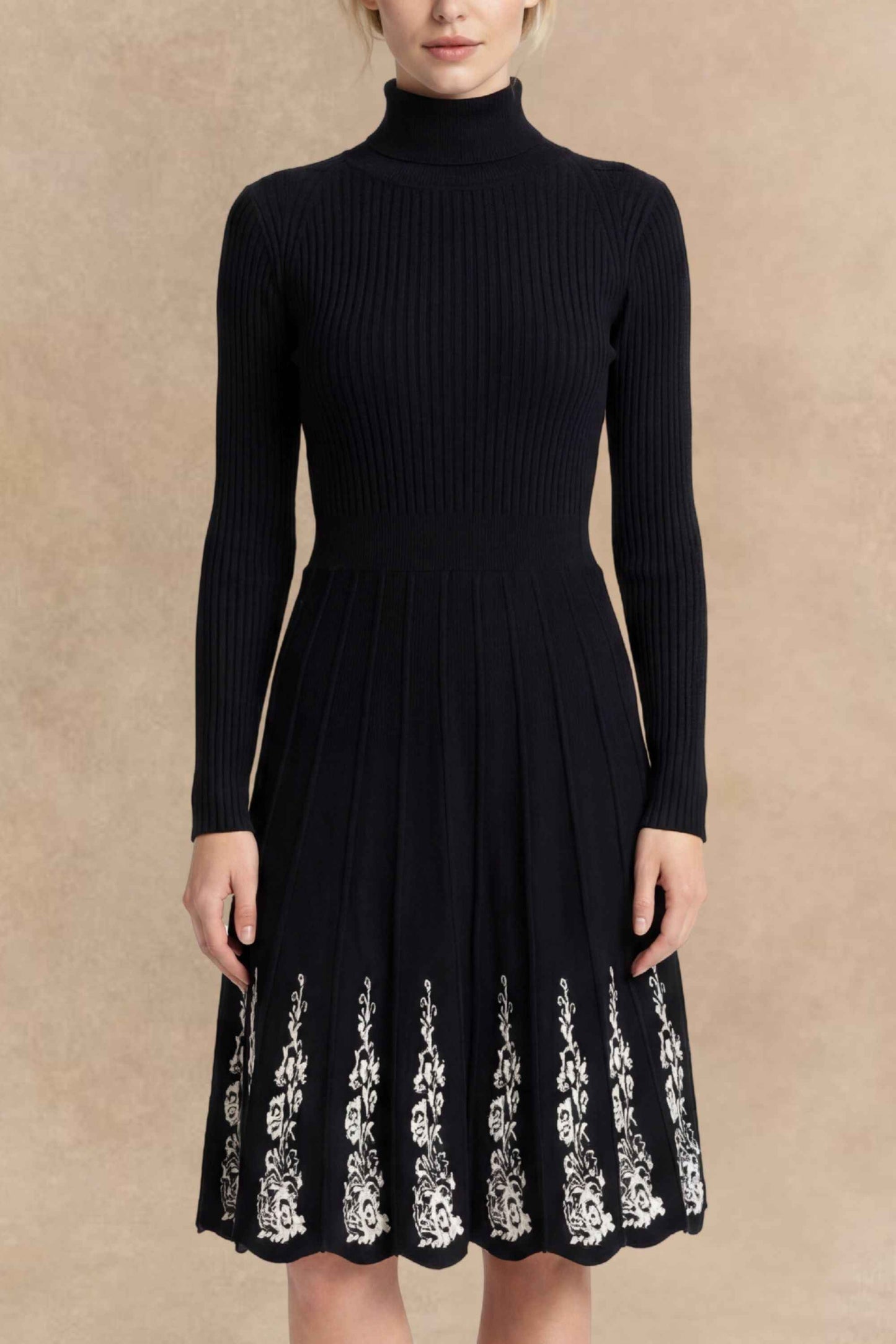 Jeanne Turtleneck Black Dress Floral