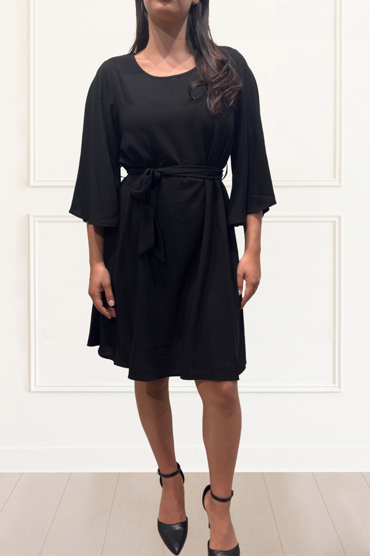 Jennifer Women's Flared Sleeve Belted Dress Solid Color