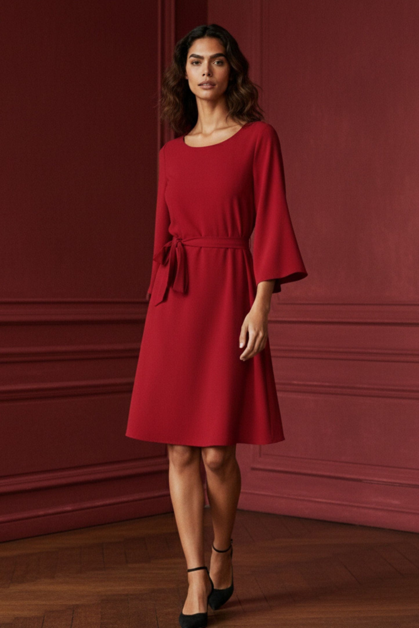 Jennifer Solid Belted Dress