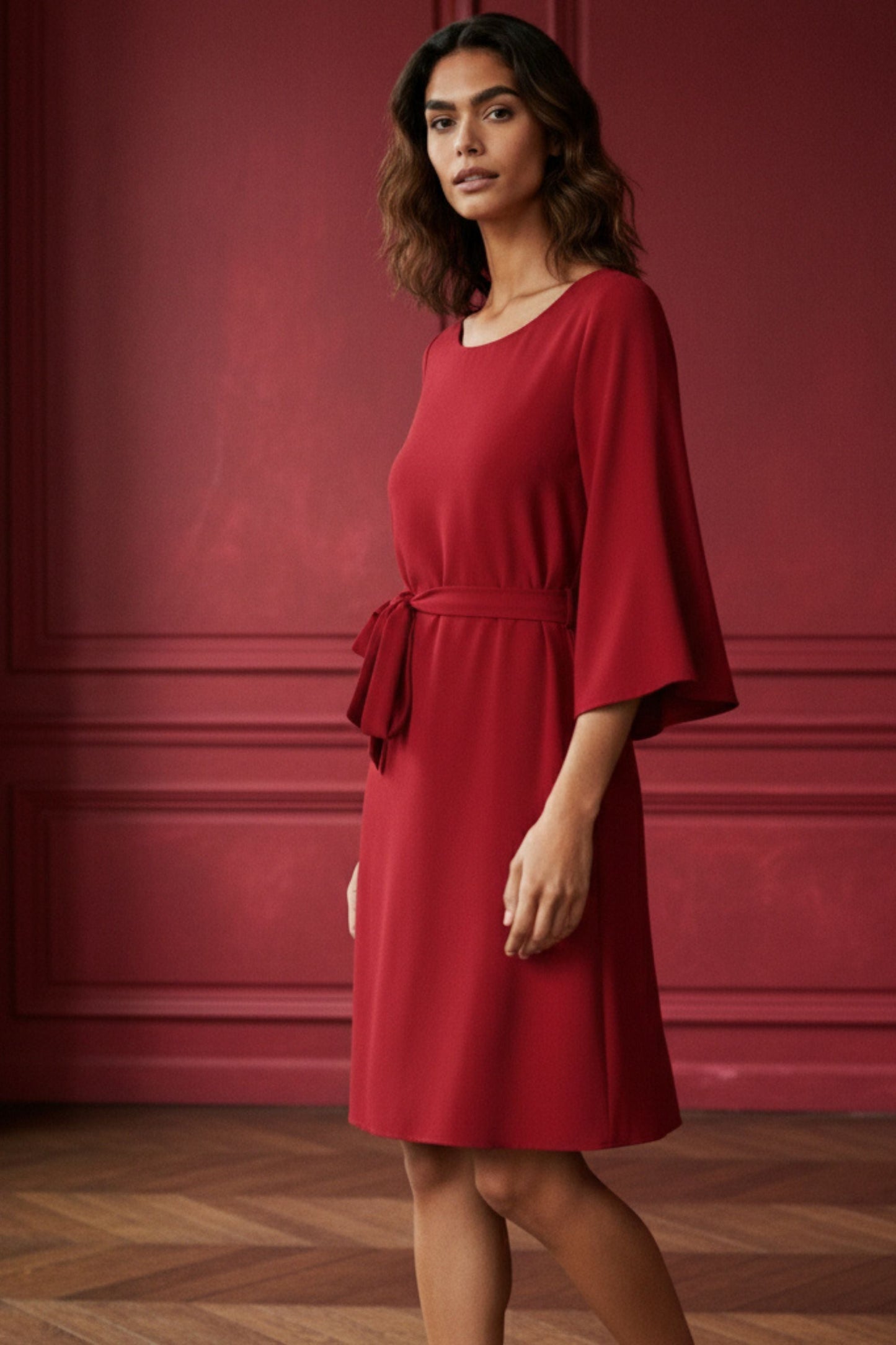 Jennifer Solid Belted Dress