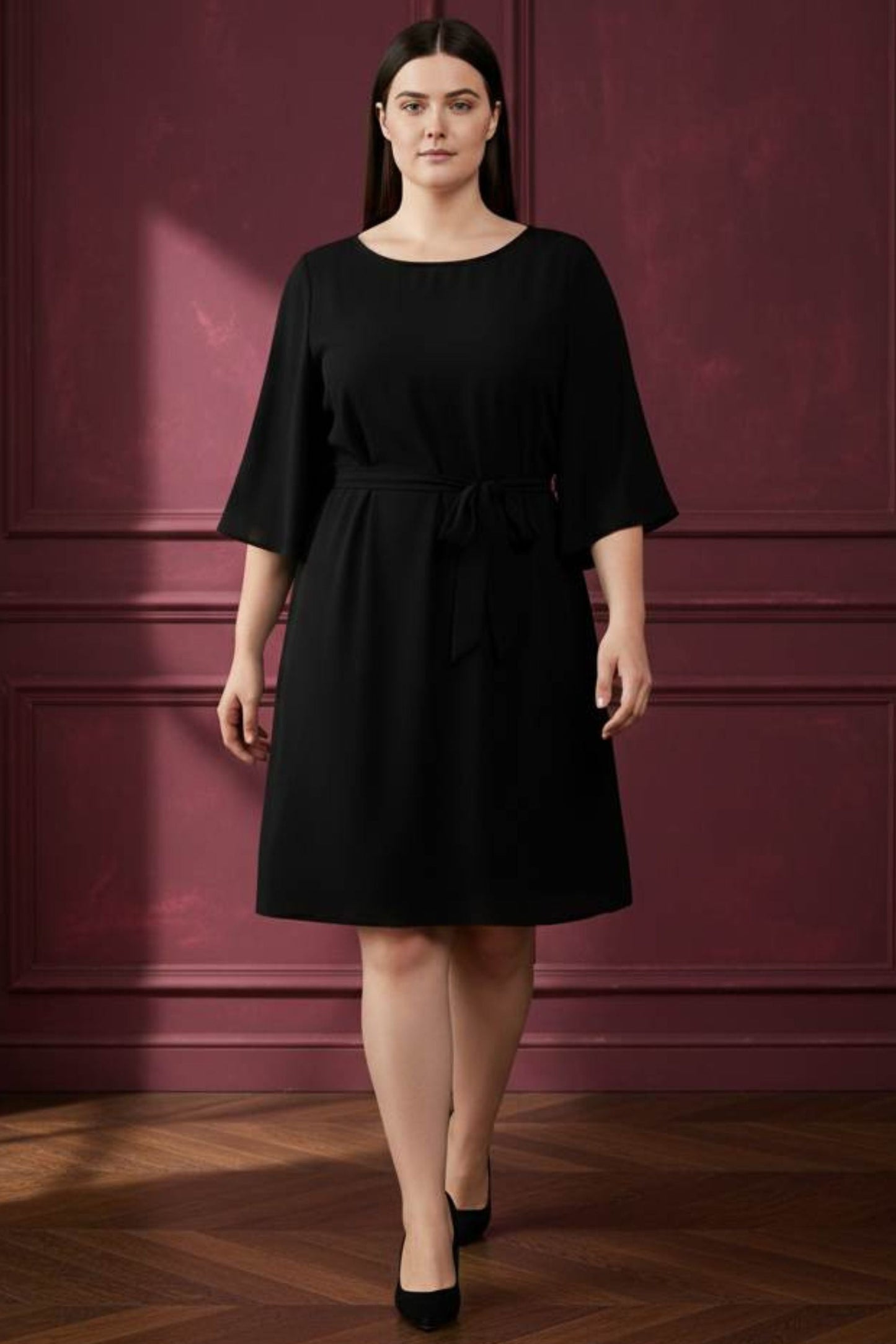 Jennifer Solid Belted Dress