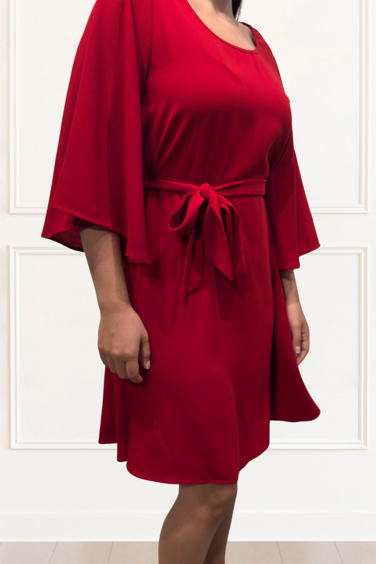 Jennifer Women's Flared Sleeve Belted Dress Solid Color