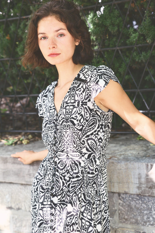 Kayla Boho V-Neck Midi Dress