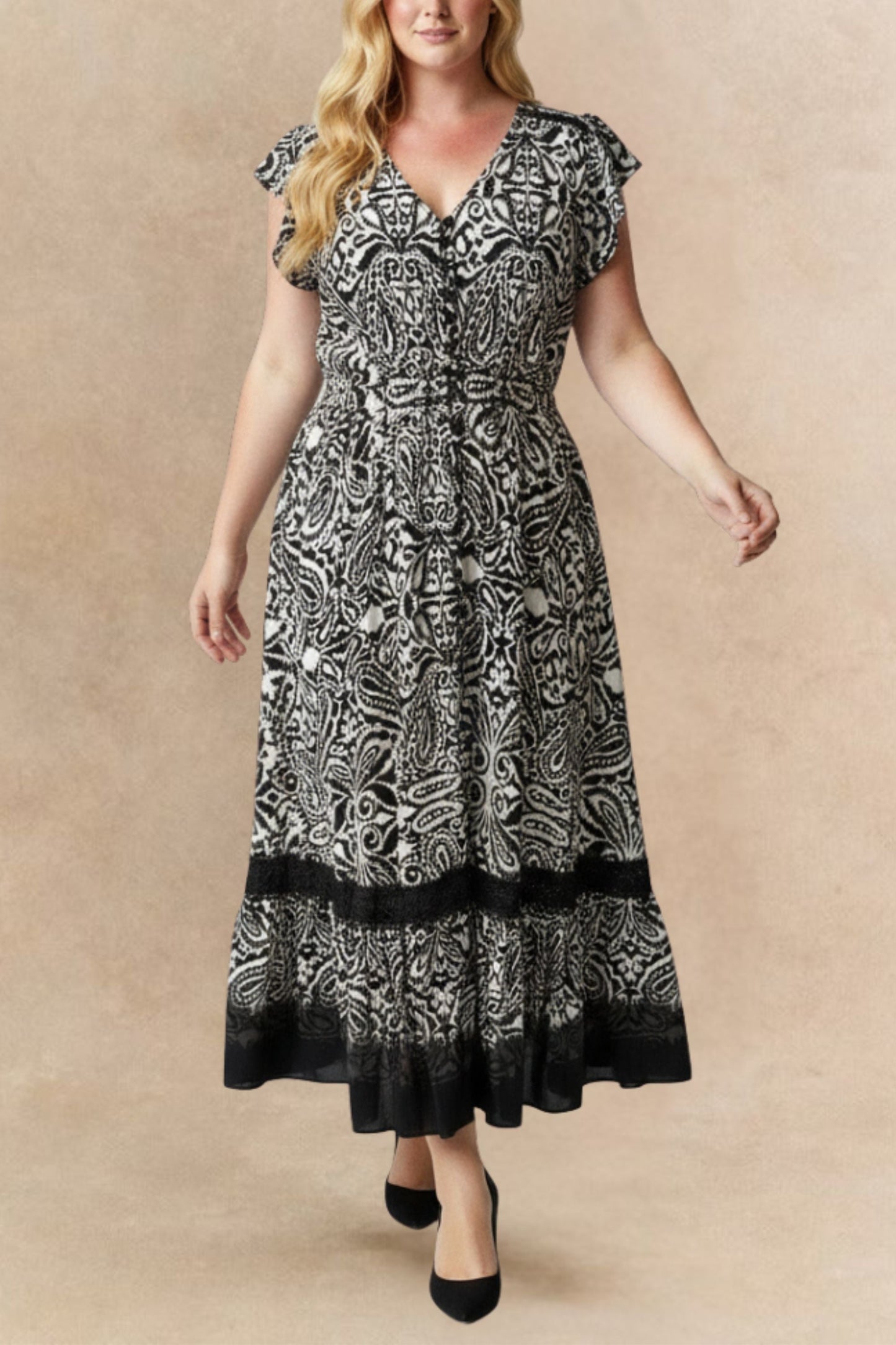 Kayla Boho V-Neck Midi Dress