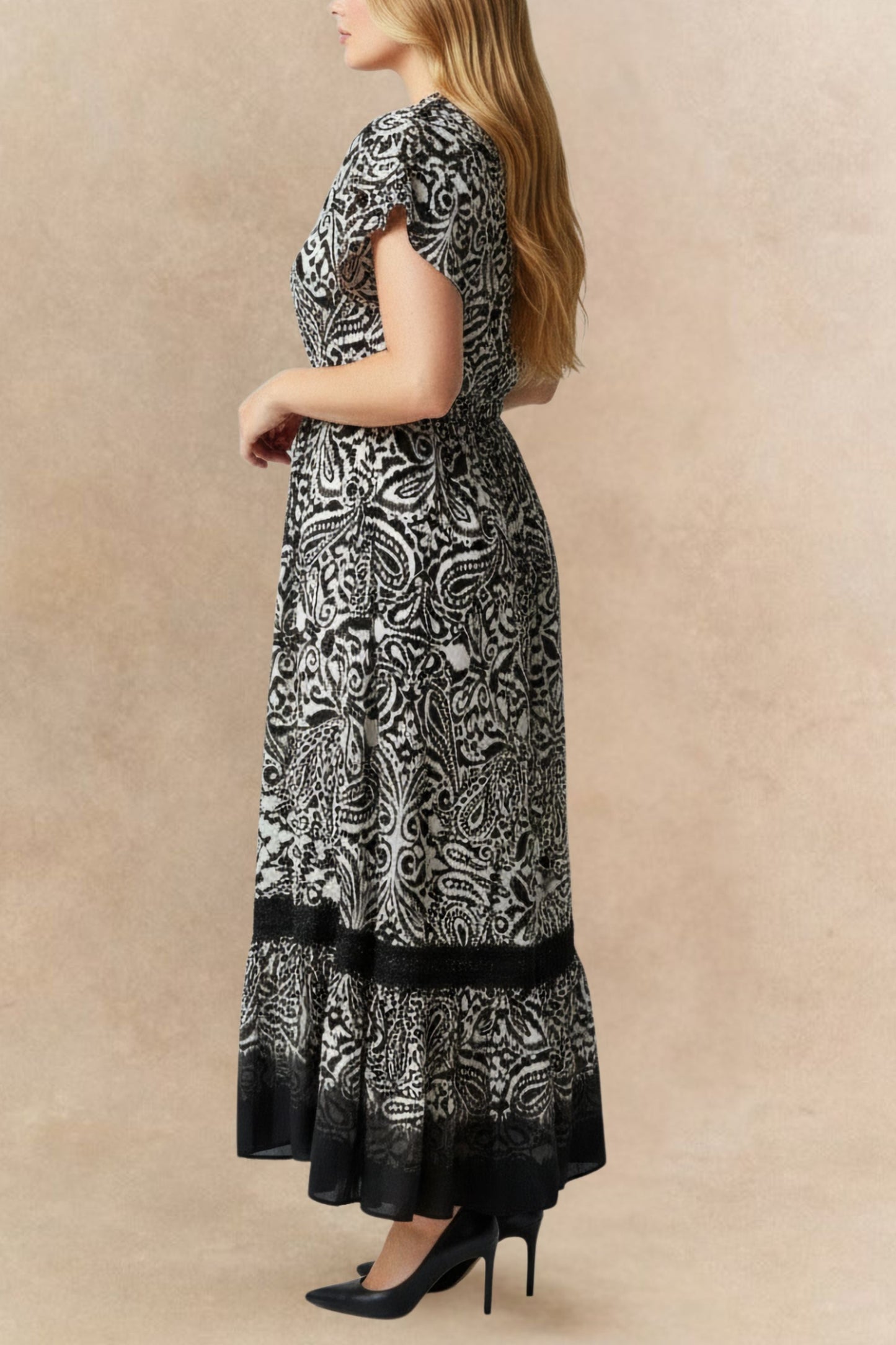 Kayla Boho V-Neck Midi Dress