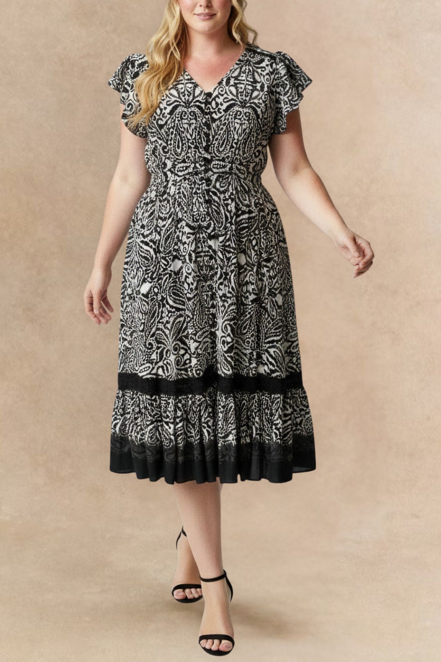 Kayla Boho V-Neck Midi Dress