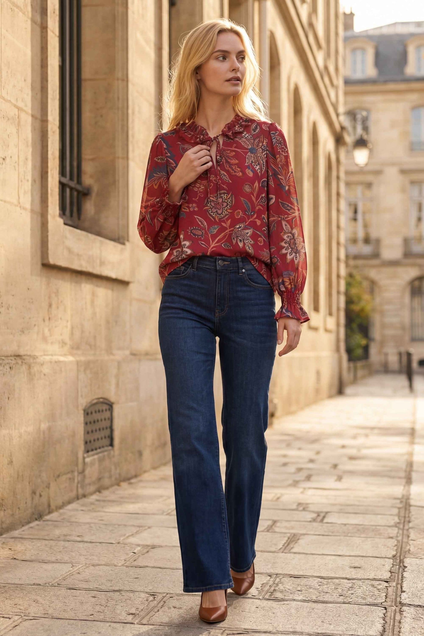 Mélissa Red Floral Long-Sleeve Blouse