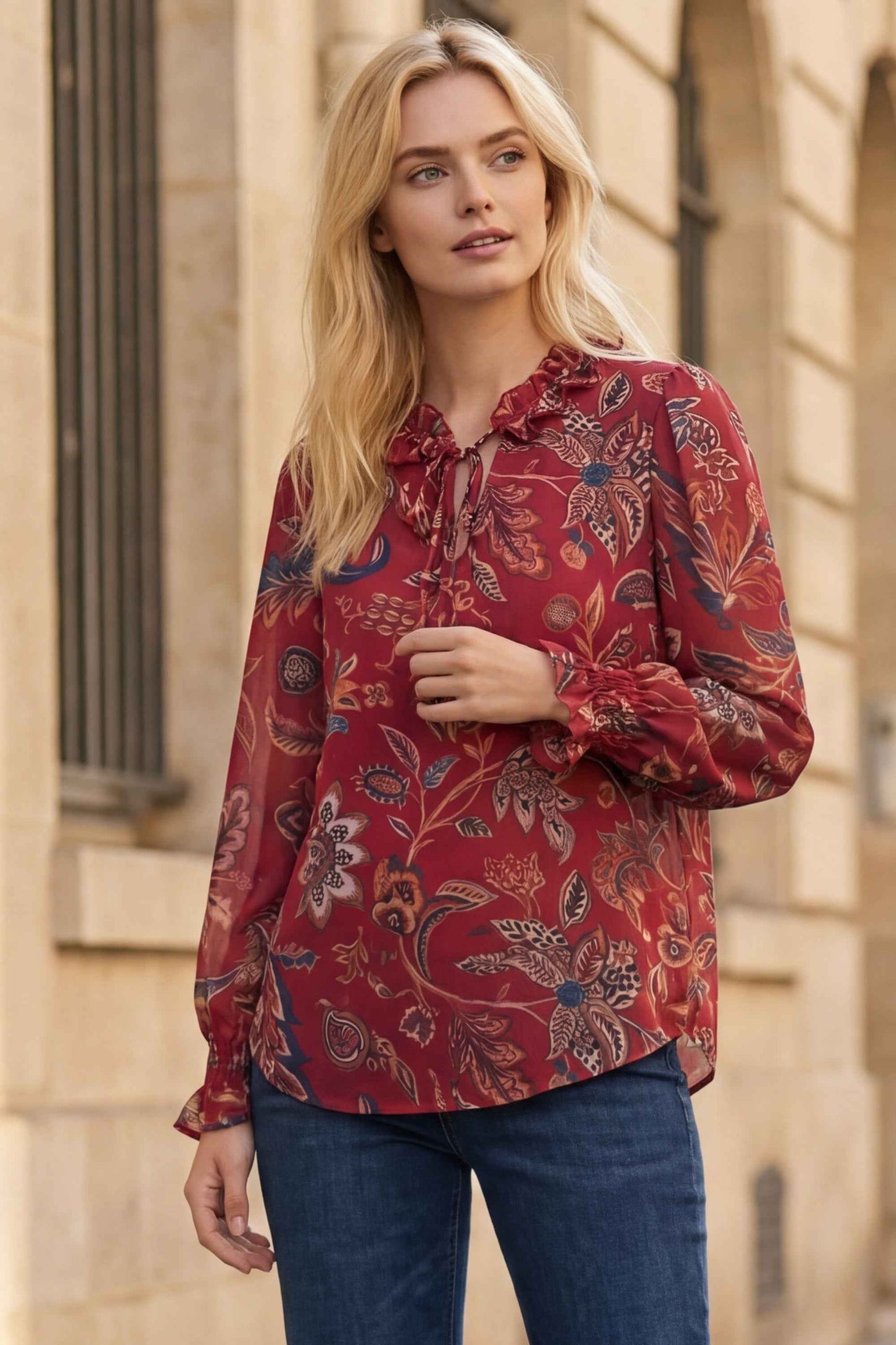 Mélissa Red Floral Long-Sleeve Blouse