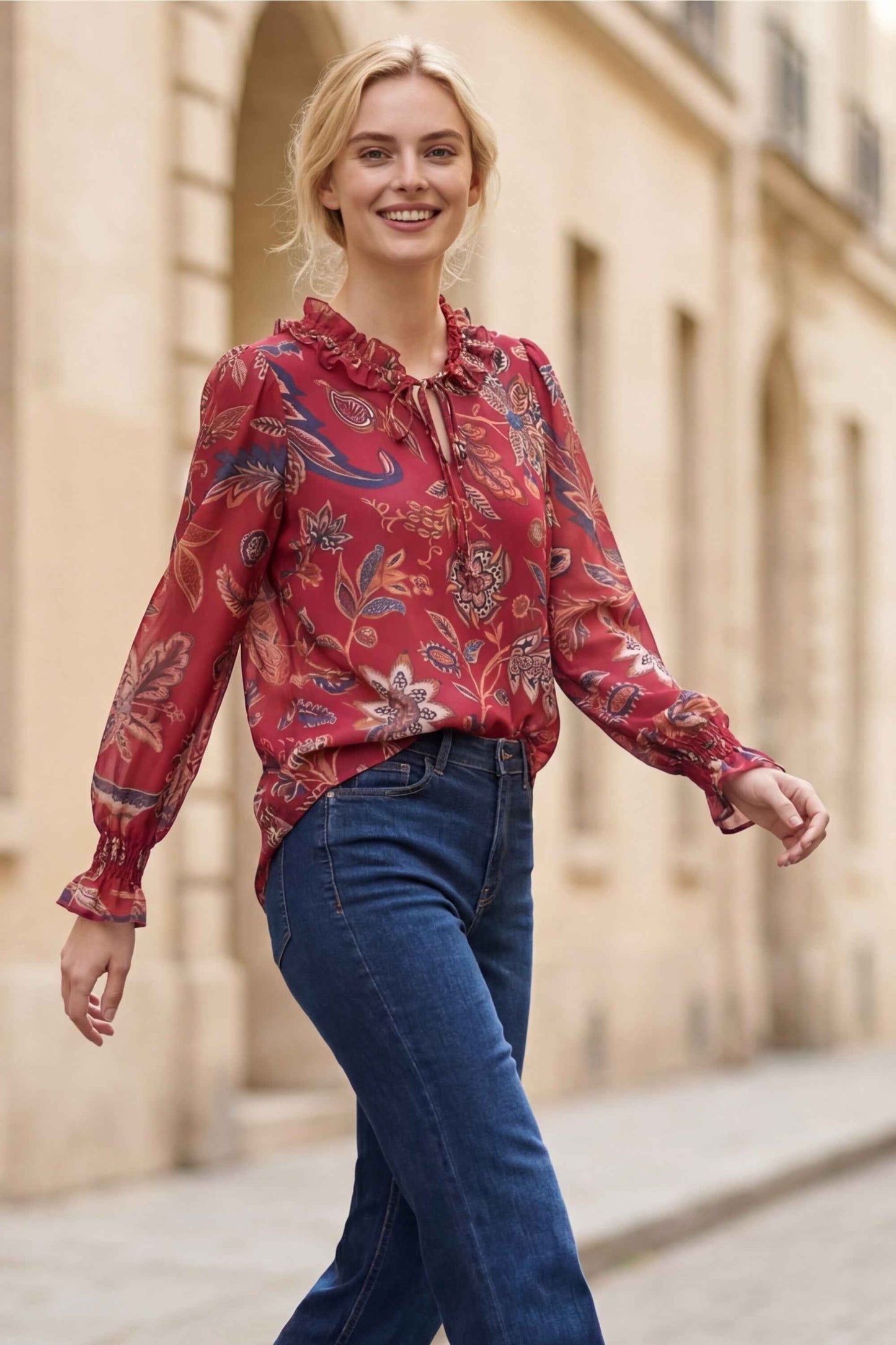 Mélissa Red Floral Long-Sleeve Blouse