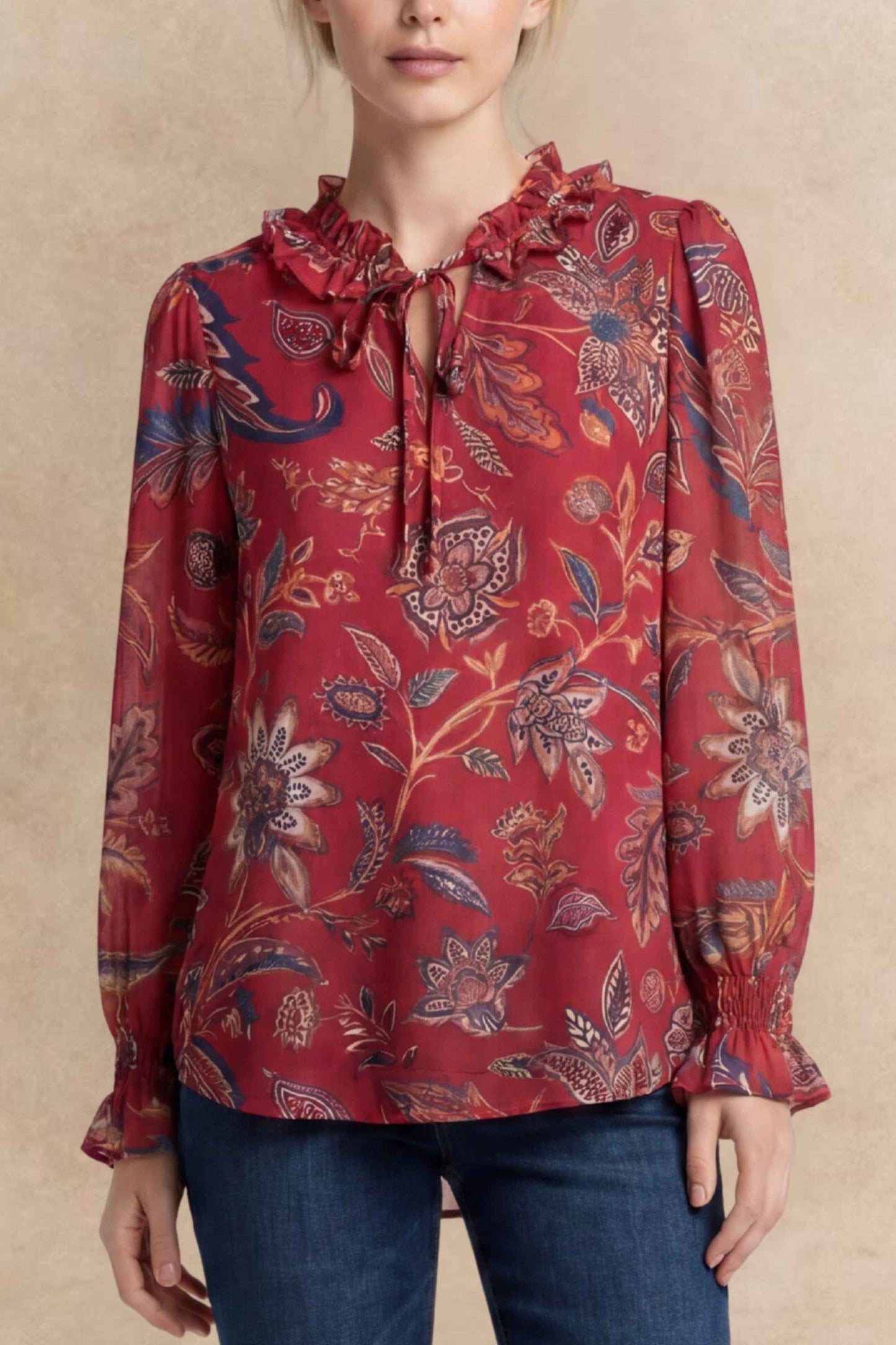 Mélissa Red Floral Long-Sleeve Blouse