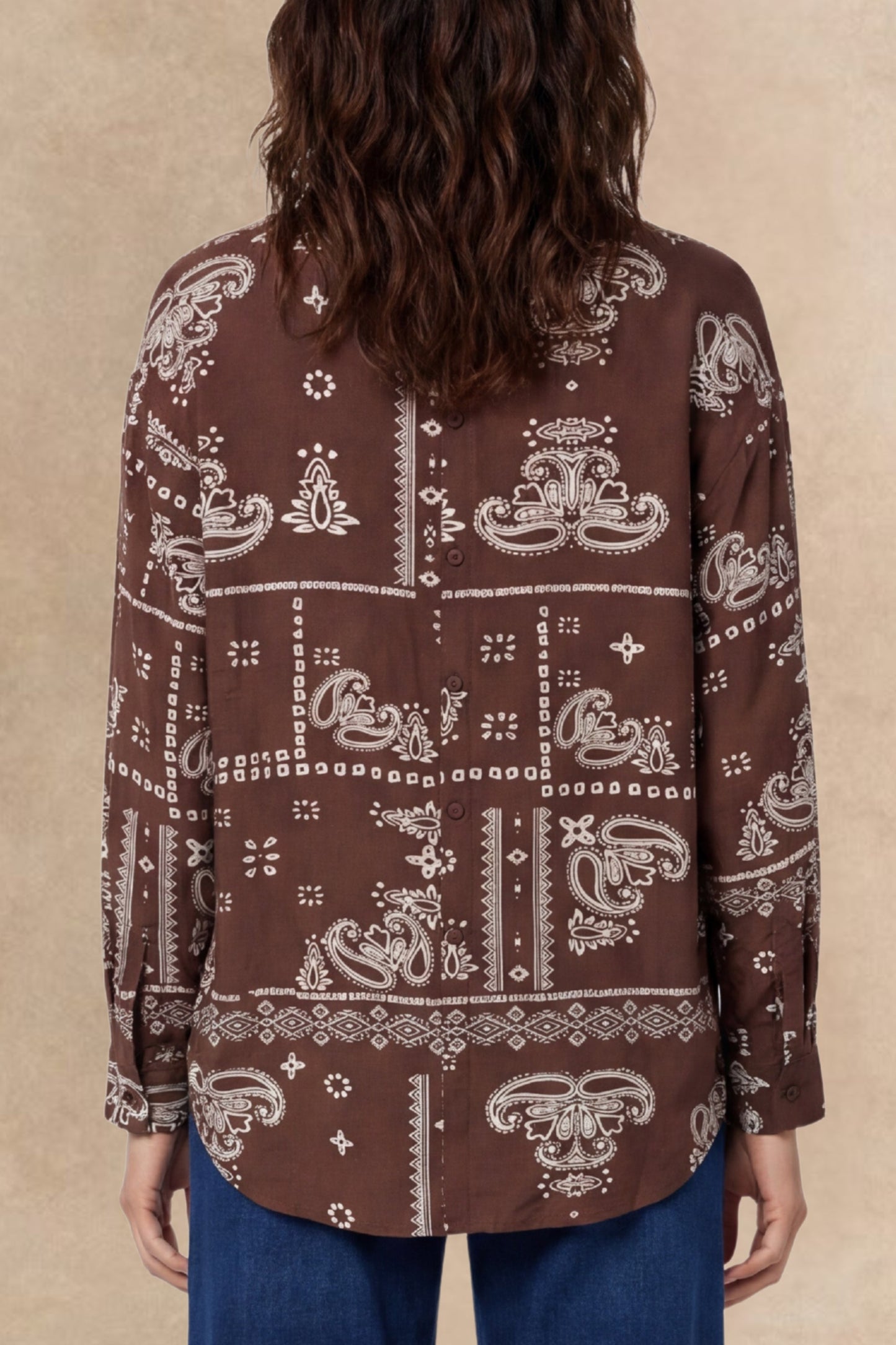 Livia Brown Bandana Print Button-Front Blouse