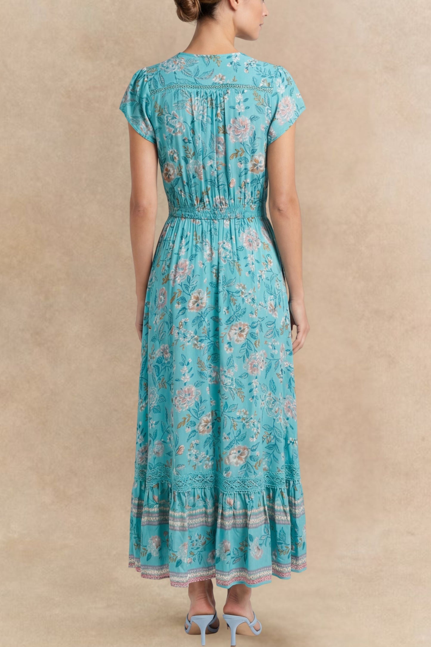 Lizette Floral Blue Button-Front Maxi Dress