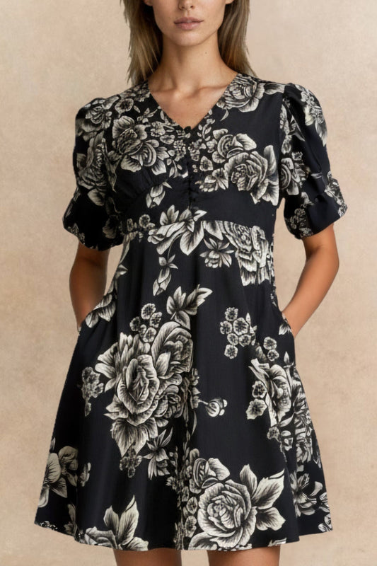 Lottie Black Floral Fit & Flare Dress