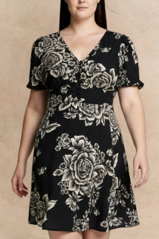 Lottie Black Floral Fit and Flare Dress Flowy Sleeves