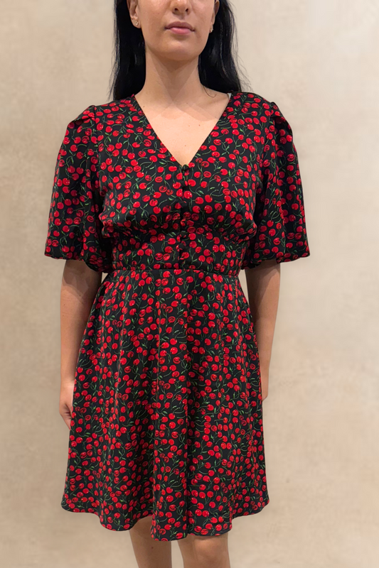 Cindy Black Cherry Fit and Flare Dress Flowy Sleeves