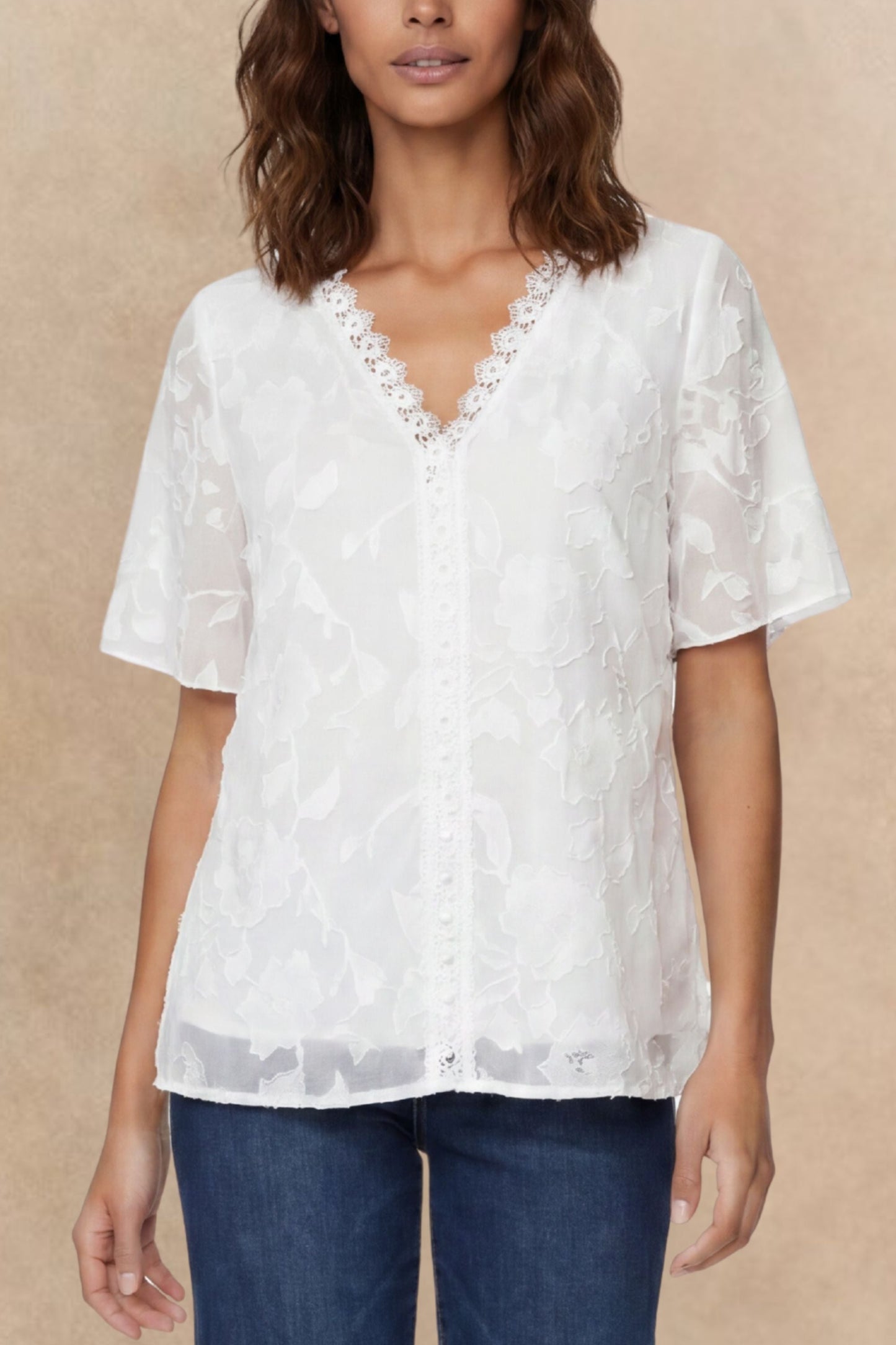 Lucie Embroidered V-Neck Blouse Lace