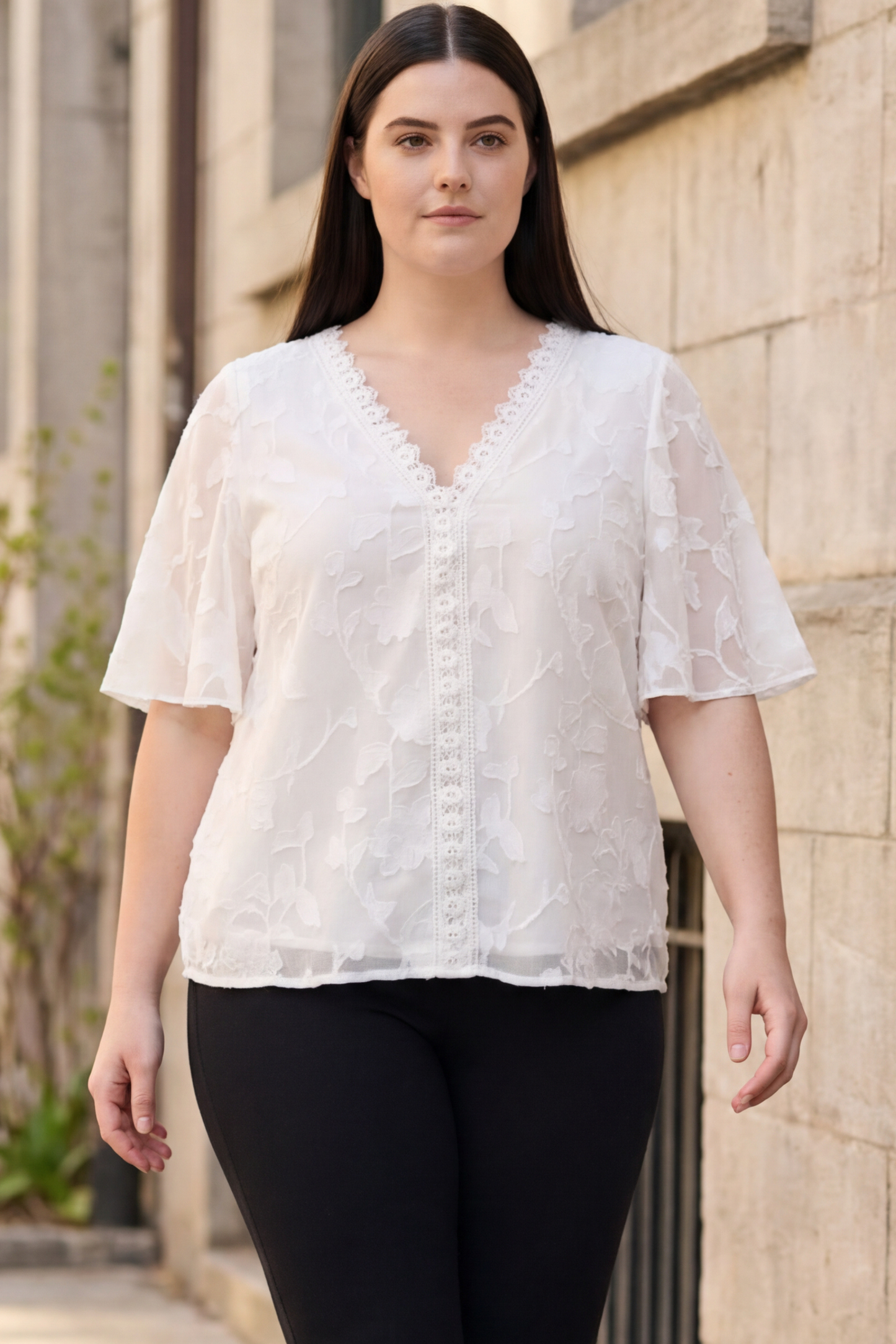 Lucie Embroidered V-Neck Blouse Lace