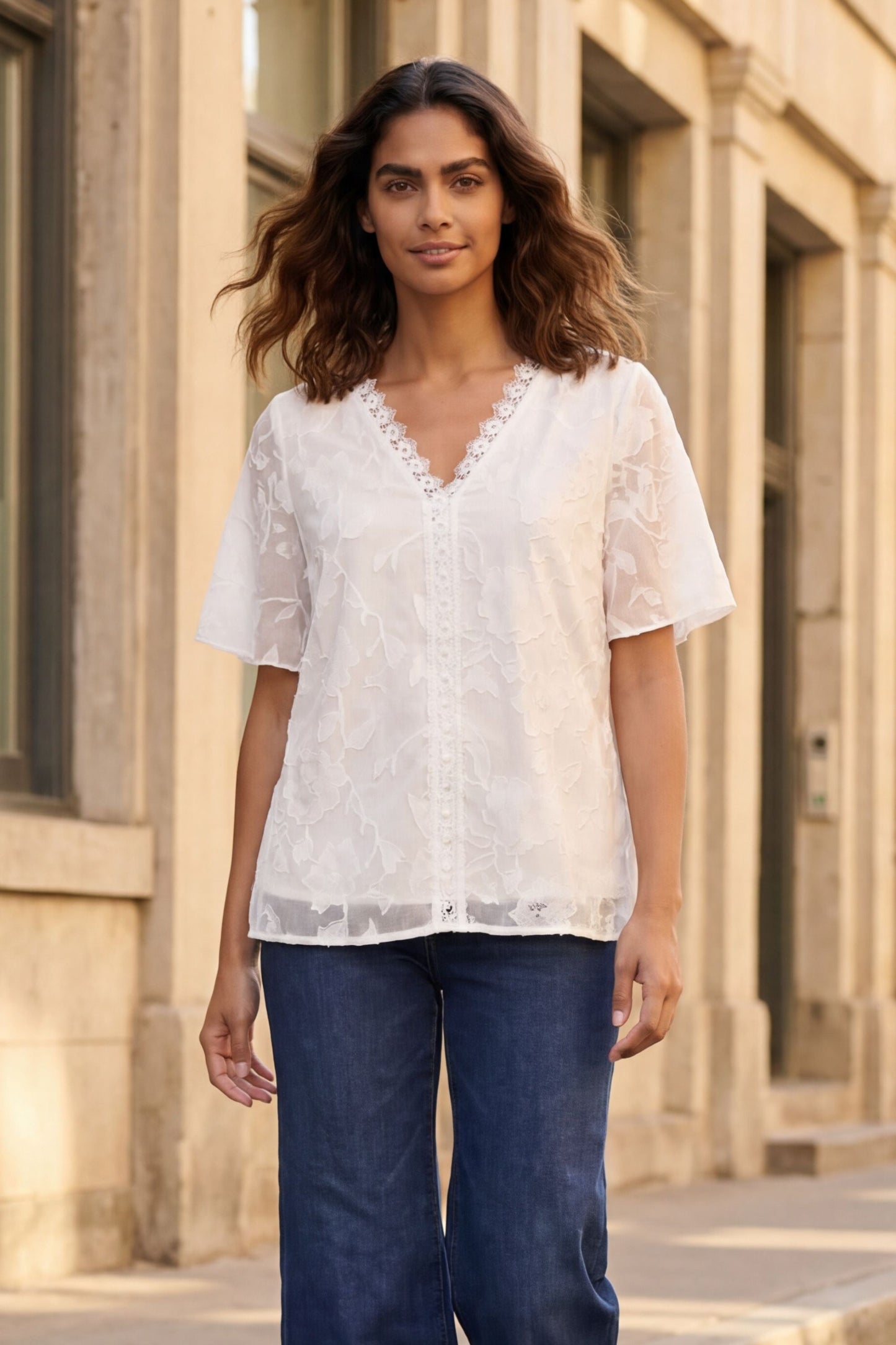 Lucie Embroidered V-Neck Blouse Lace