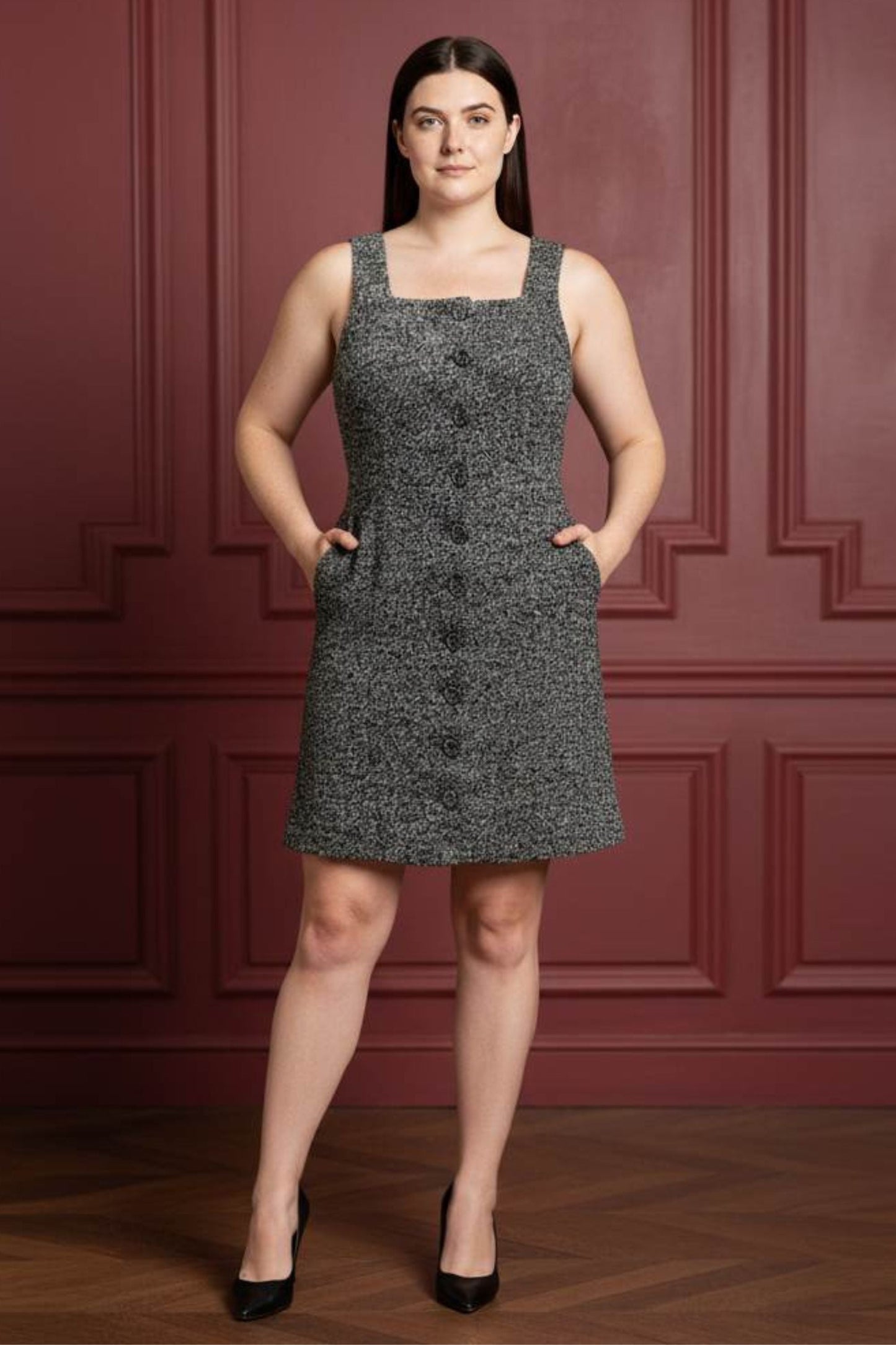 Madelaine Grey Tweed Apron Dress