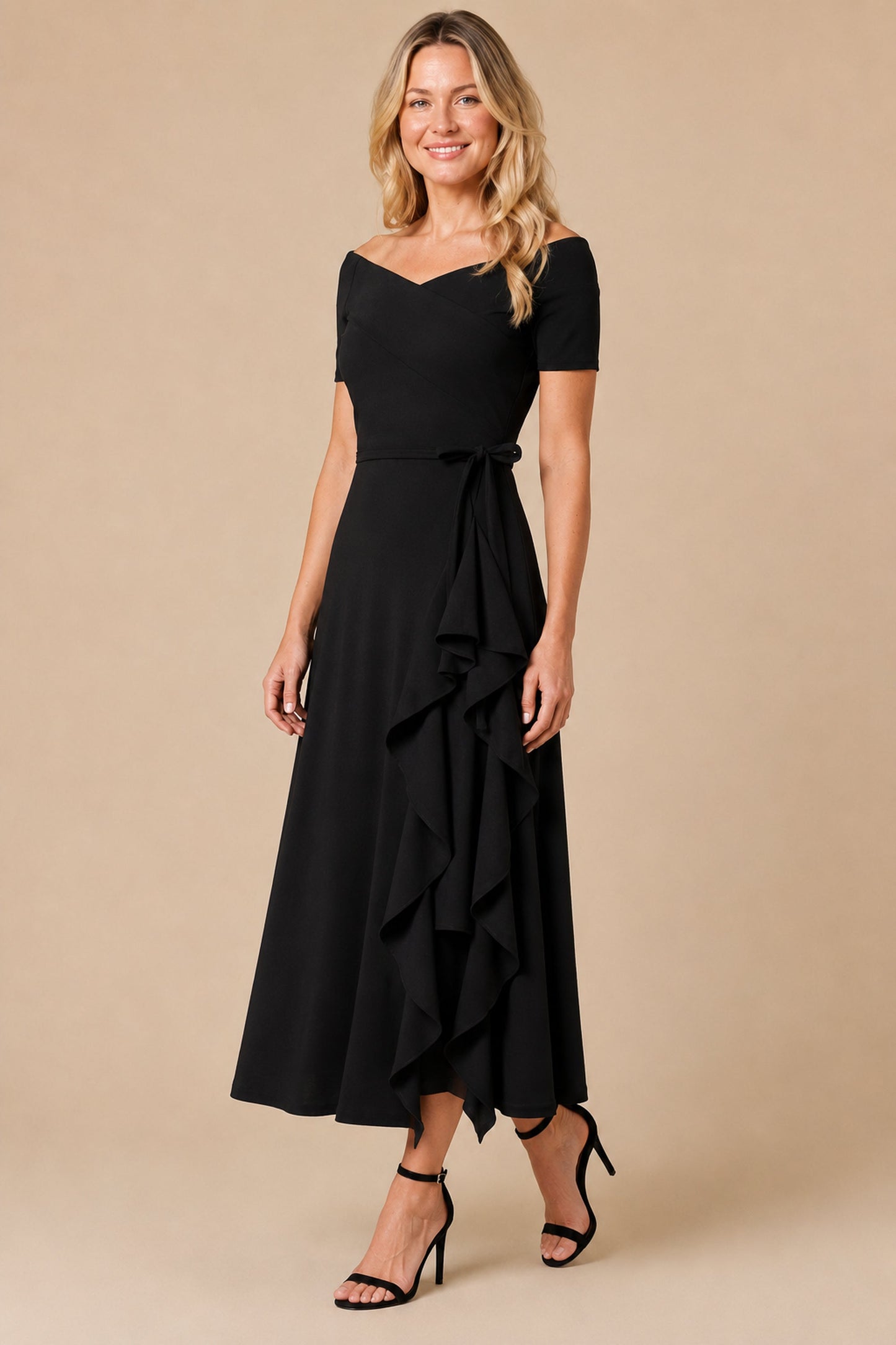 Malia Black Stretch Ruffle Maxi Dress