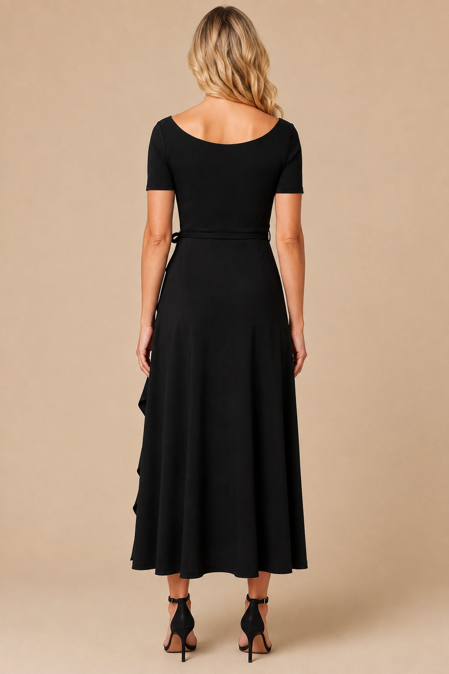 Malia Black Stretch Ruffle Maxi Dress