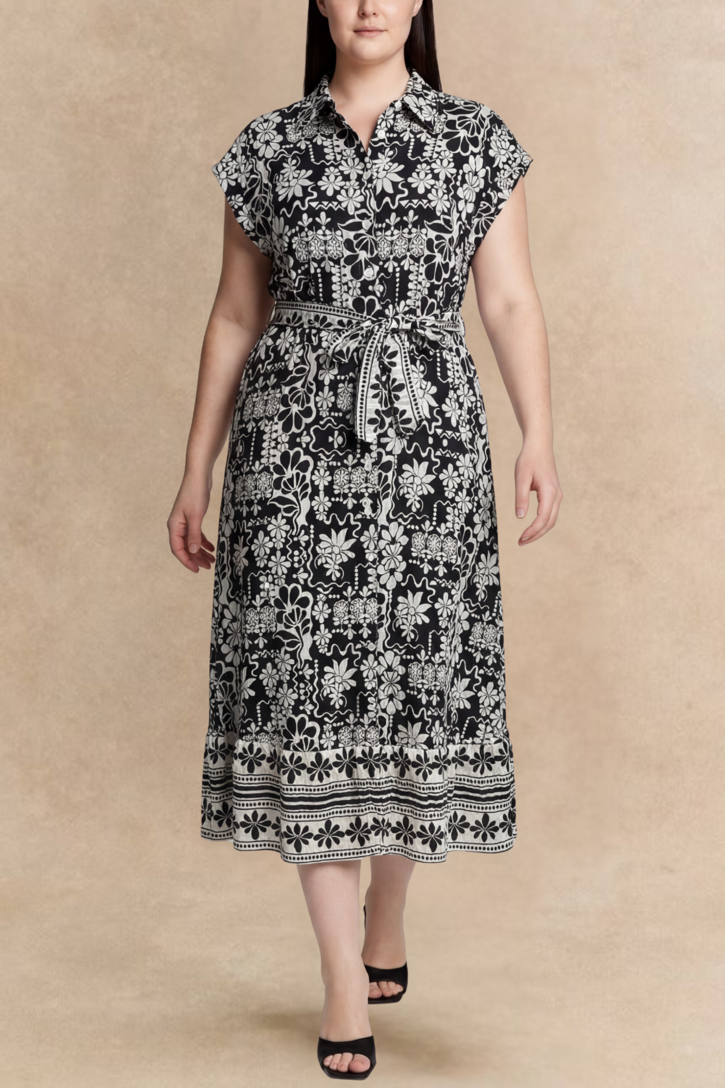 Melodie Black & White Floral Shirt Dress