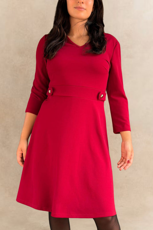 Nathalie A-Line Dress with Gold Button Detail