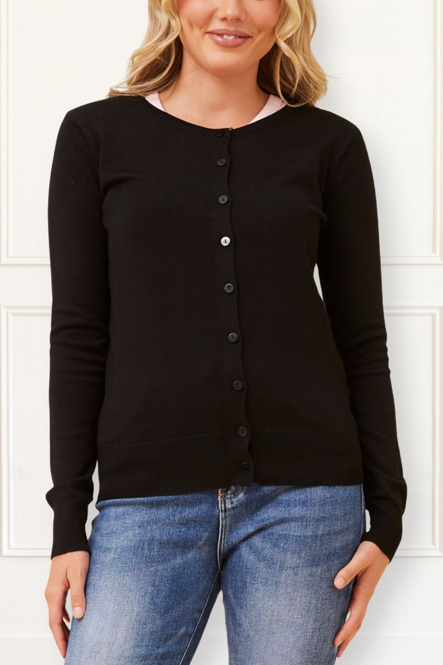 Noelle Women's Lightweight Button-Front Cardigan Round Neckline