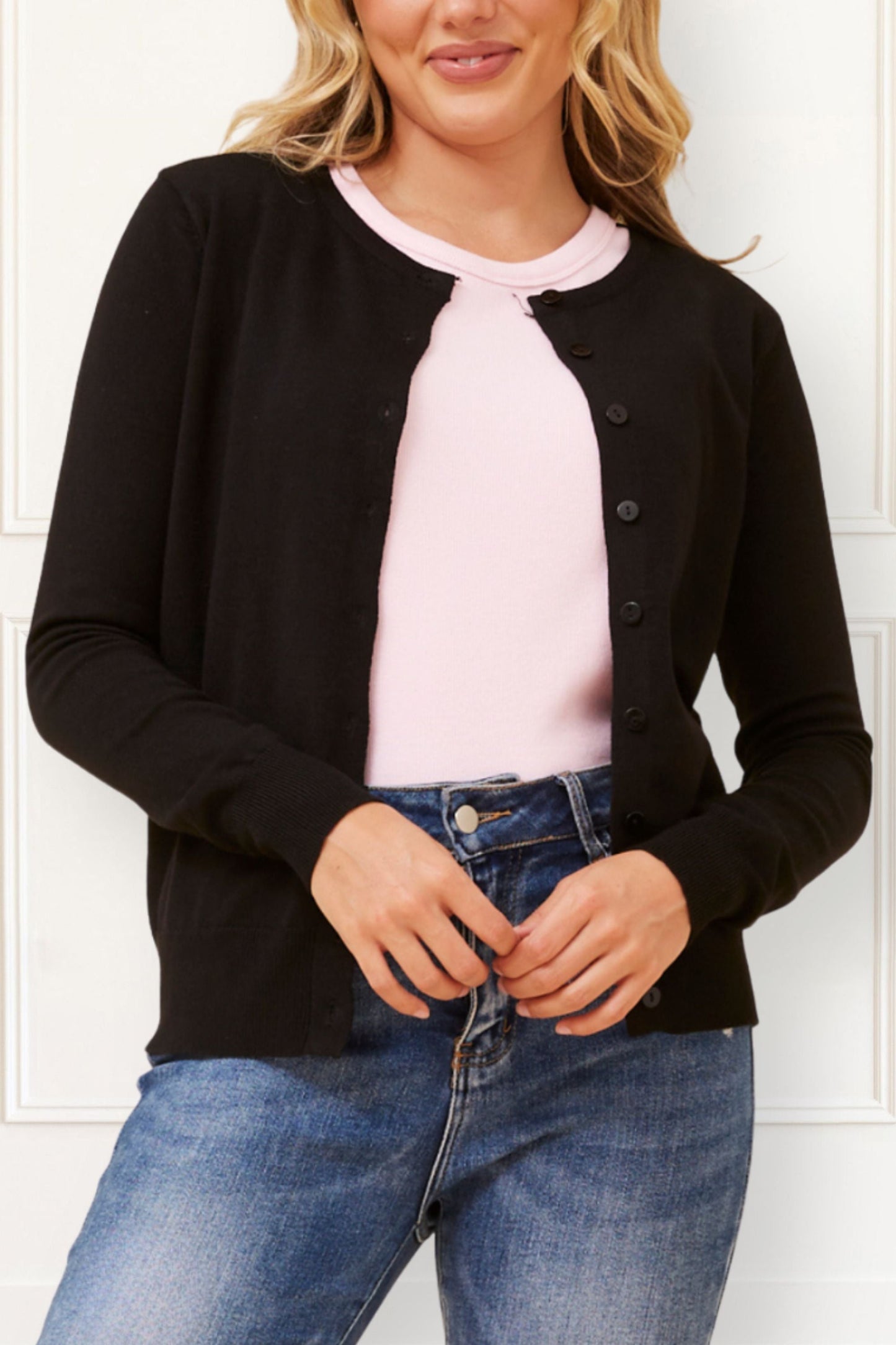 Noelle Women's Lightweight Button-Front Cardigan Round Neckline